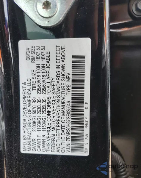 2025 Honda Cr-V Sport-L из США, поврежденный, VIN 7FARS6H87SE025646